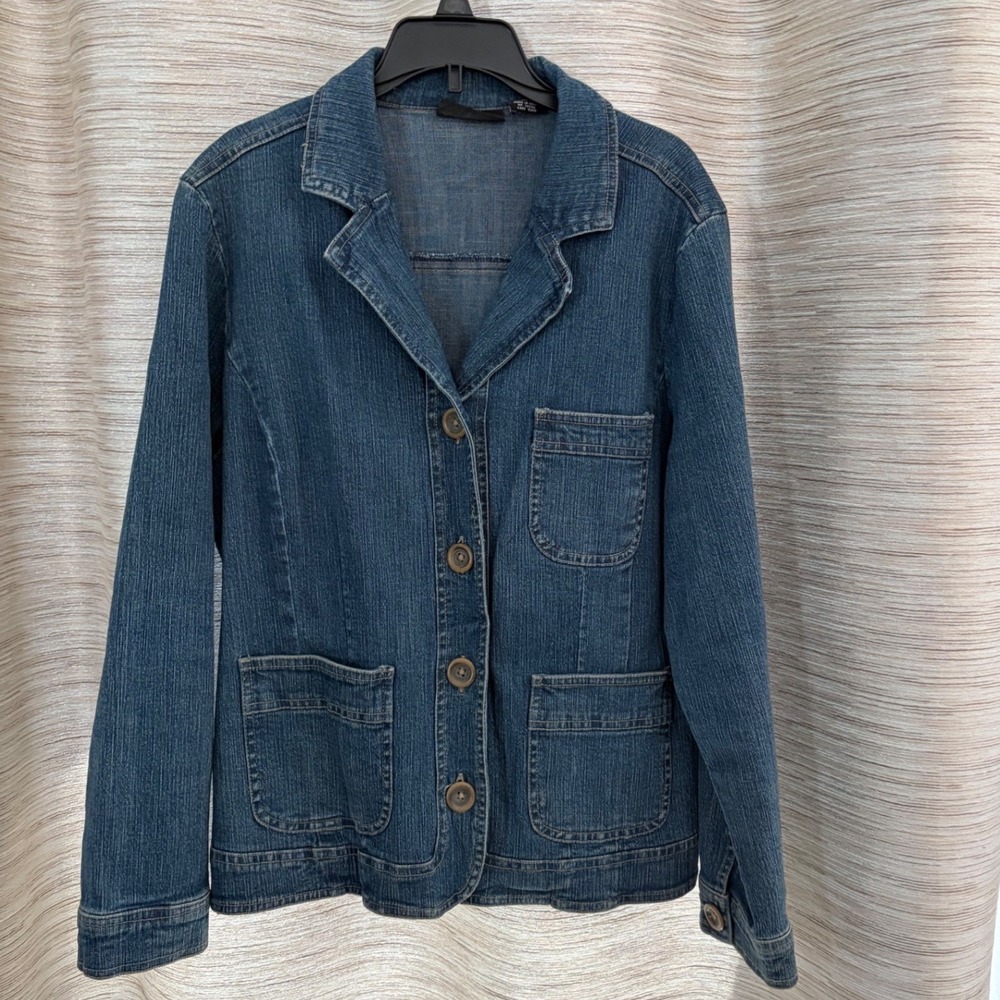 Relativity Womens Medium Wash Denim Chore Jacket Button Up Blue Size PL
